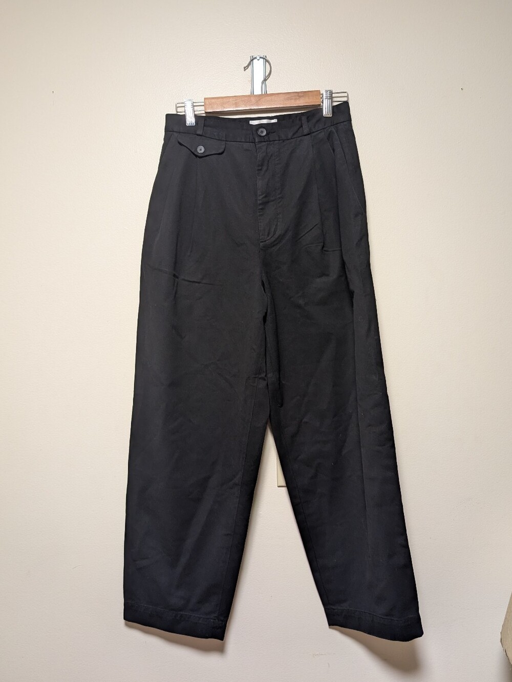 AGOLDE Size 26 Black Pleated High Rise Wide Leg Cotton Trousers